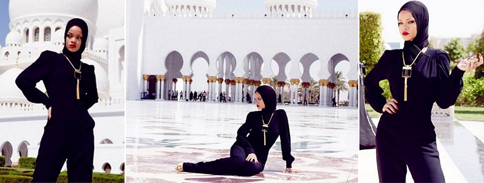 Rihanna Berjilbab, Tetap Diusir Saat Pose Depan Mesjid di Abu Dhabi